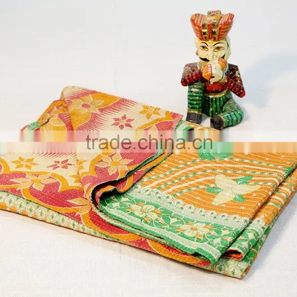 Indian Handmade Kantha Quilt Throw Vintage Cotton Bedspread Reversible Gudri Ethnic Bed Cover photo-2