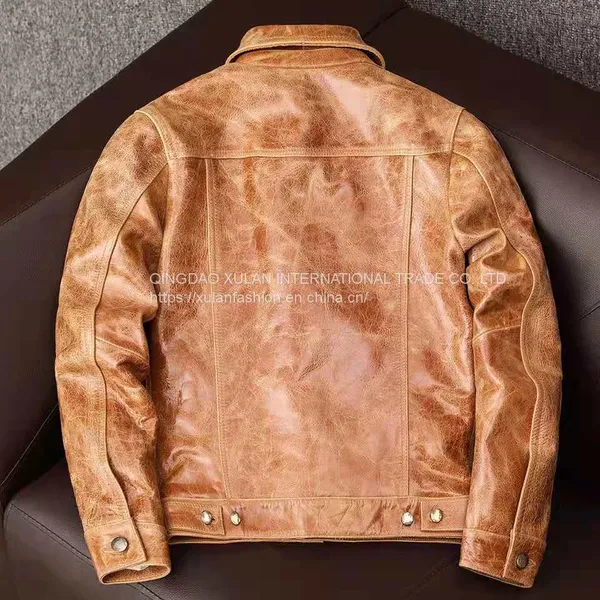 2021NEW FASHION WASHED MEN'S GENUINE COWSKIN LEATHER JACKET FACTORY HOT SALE photo-3