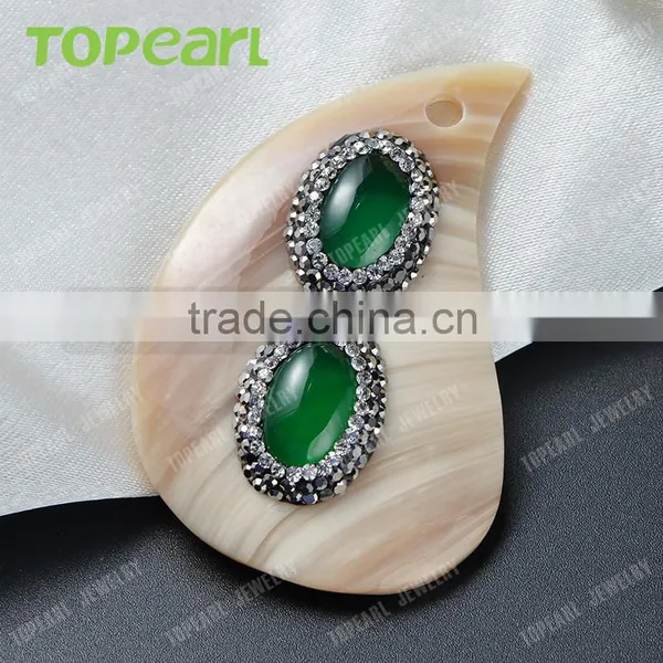 Topearl Jewelry Fashionable White Shell Pendant Rhinestones Clay Pave Green Agate Stone Pendant Designs for Women SPD07 photo-3