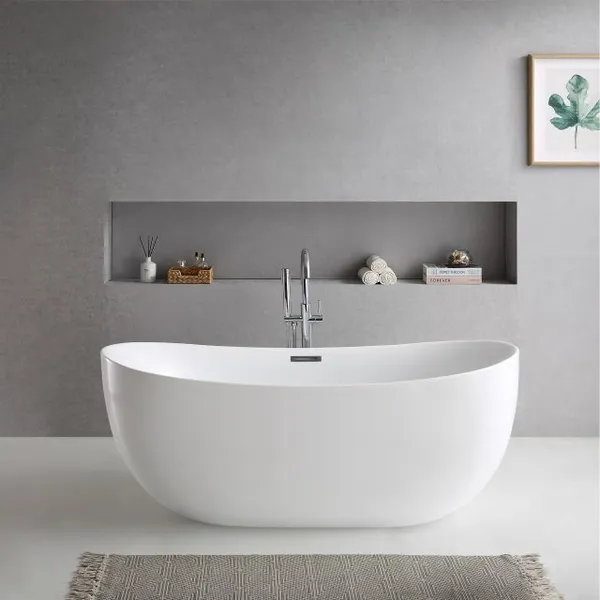 Top Quality Artificial Stone 1.35m Small Size Freestanding Acrylic Solid Surface Stone Bathtub for Bathroom photo-2