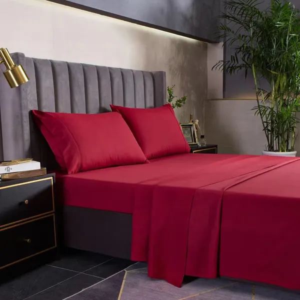 Solid Dark Blue Full Queen,king,twinbed Sheet Set,red Bedsheet Set With Lace Microfiber Bedding Set photo-3