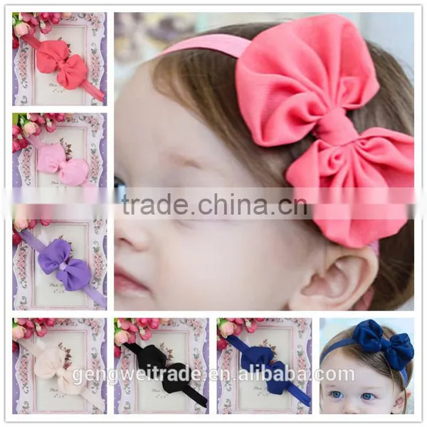 Wholesale Mixed Color Newborn Baby Hair Accessory Chiffon Bows Children Kids Headwear photo-2