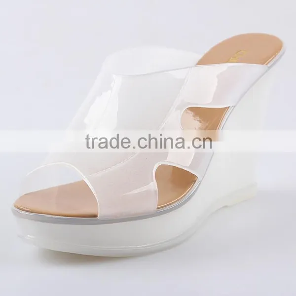 2016 Fashion Women Plastic Shoes From China Ladies Sweet Style Jelly PVC Hight Wedge Slipper Waterproof Wedge Jelly Sandal photo-3