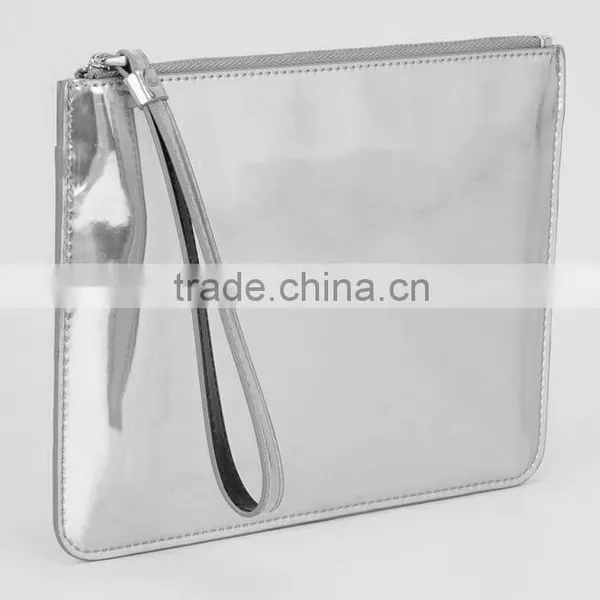 Metallic Silver Leather Wristlets Wallet