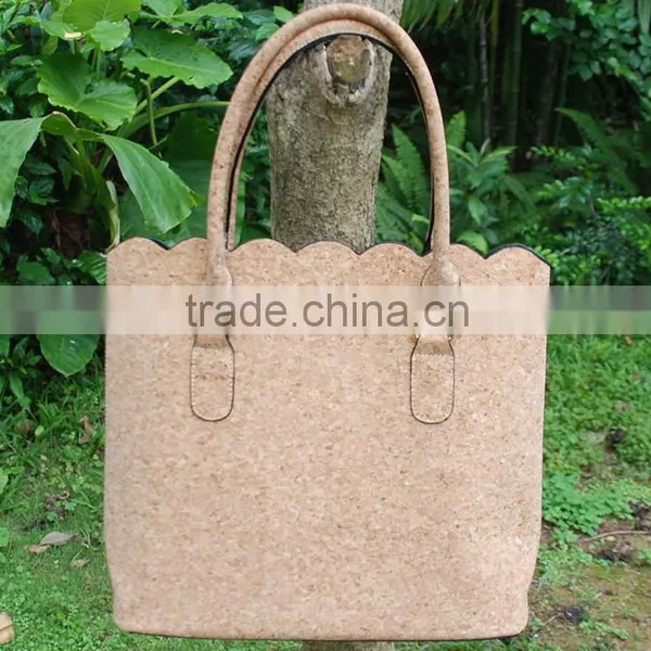 Domil Blanks Cork Scalloped Handbags Faux Leather PU Cork Patchwork Joint Tote Bag