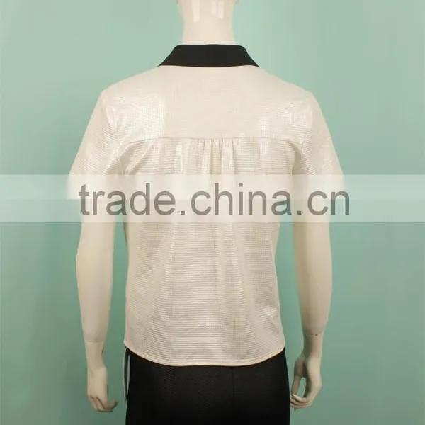 2016 Latest Fabric Rib Neckline Polo Shirt Women Shirt Clothing photo-5
