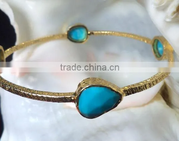 Turqioise Vermeil Gold Plated Sterling Silver Bangle, Gold Plated Bangle, Turquoise Bangle