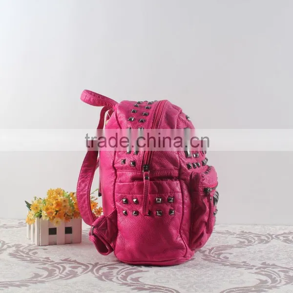 2015 Old Style Rivet Washing Backpack Bag With Besides Pocket,hand-grip photo-2