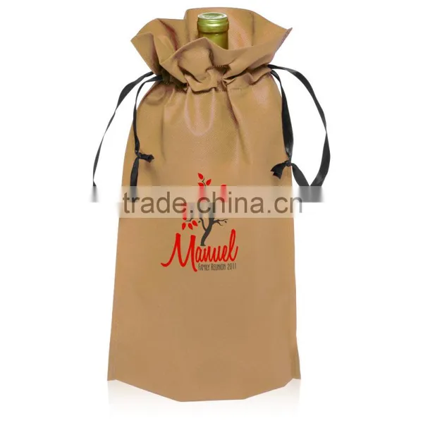 Promote Green Ideas Non-Woven Vineyard Ribbon Custom Drawstring Bags Wine Bottle Gift Bags photo-3