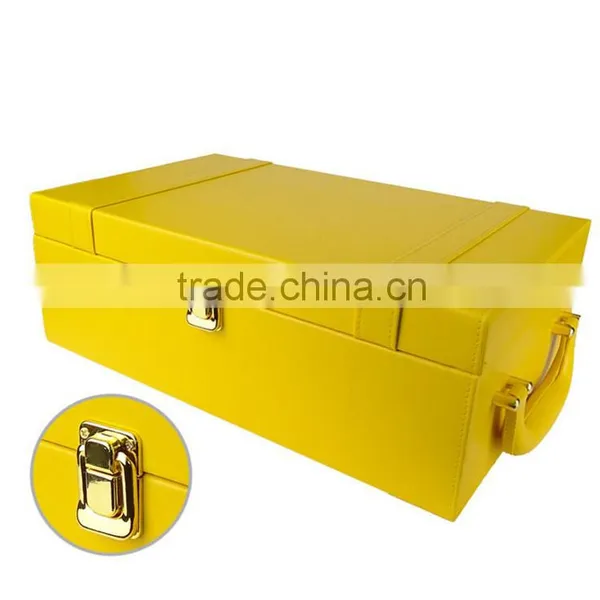 Wholesale Custom High-grade Leather 2 Bottles of Champagne Wine Boxes, Yellow Wooden Gift Box photo-3