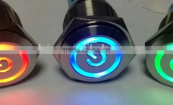 GQ22-11EP 22mm Power Logo Illumination Flat Shape Stainless Steel Solder Terminal Push Button Switch photo-3