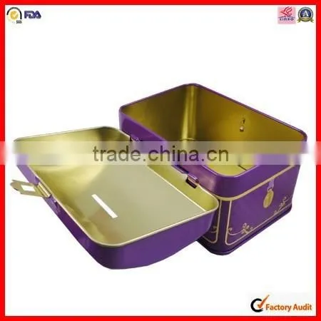 With Lock Metal Rectangle Money Tin Box photo-3