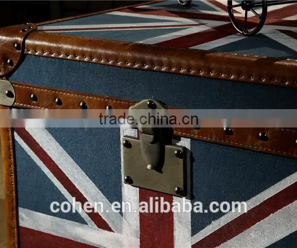 Europe Handmade Antique UK Flag Fabric and Leather Decorative Storage Trunk photo-4