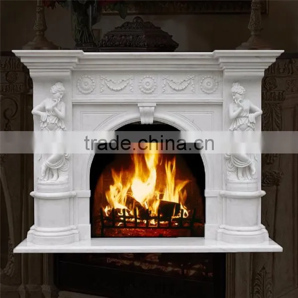 Indoor Hand Carving Woman Sculpture White Marble Fireplace photo-2