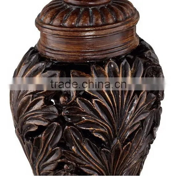 Antiqued Carved Pillar Candle Holder Set of 2 For Home Decor photo-3