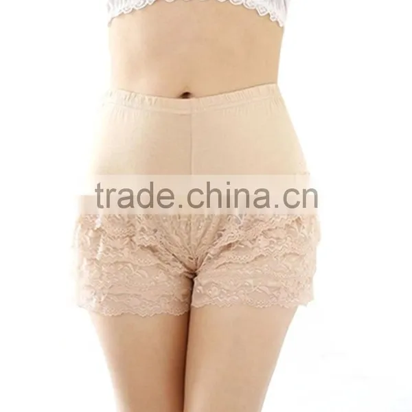 Plain Boxer Shorts Women's Stretch Waist Sexy Tiered Crochet Lace Boxer Shorts photo-3