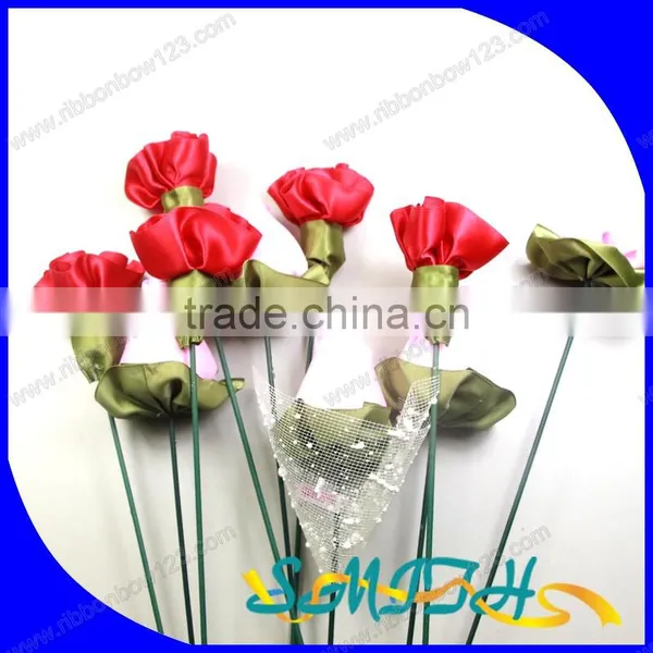 High Quality Artificial Red Ribbon Flower Bouquet photo-3