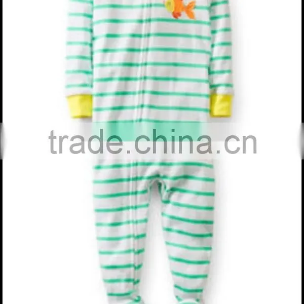 TinaLuLing Wholesale 100% Cotton Yellow Stripe Fish Funny Cartoon Footie Pajamas photo-6