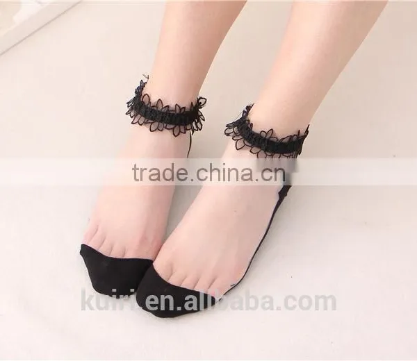 WS-48 Woman Japanese Sweet Lace Flowers Ultra-Thin Crytstal Silk Transparent Upper Cotton Bottom Princess Socks Ladies photo-4