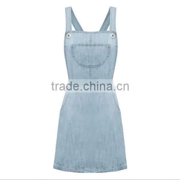 EY0562A 2015 New Style Women Condole Belt Big Pocket Cowboy Dress photo-2