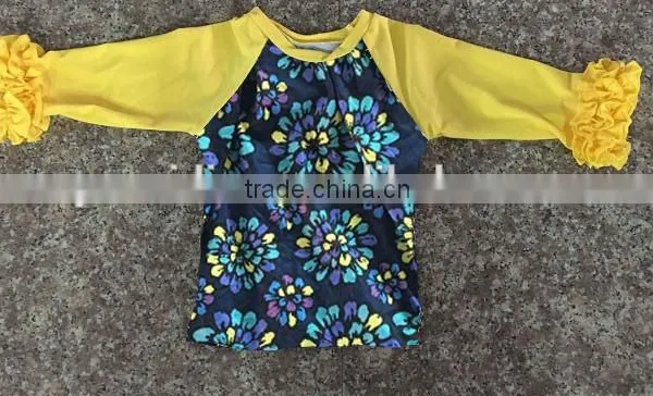 Hot ! Raglan 3/4 Sleeve Prints Shirt Baby Girl Clothes Ruffle Cotton 0-14 T Fall Printing Wholesale Children Girl Raglan Shirt photo-2