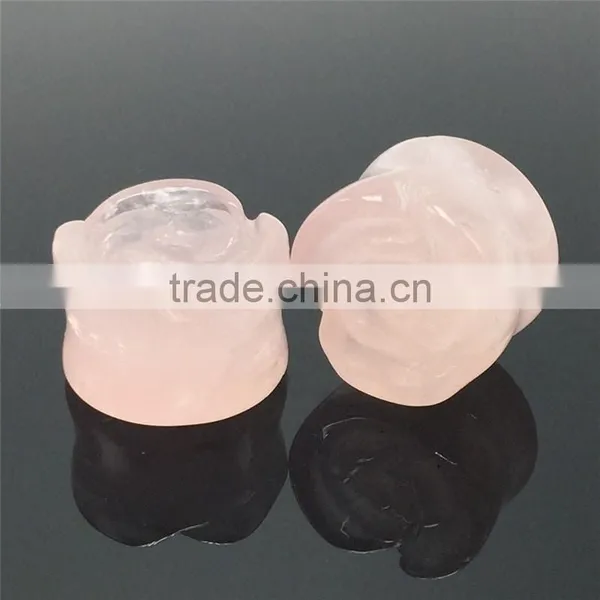 Rose Quartz Flower Shape Stone Plugs Rose Quartz Stone Expander Tunnel photo-3