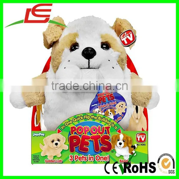 Hot Sale Golden Lab in One Quick Flip the Bulldog is a Beagle Reversible Pop Out Pets Stuffed Toy
