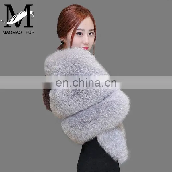 2016 Fashion Luxury Bride Lady Winter Shawl / Real White Fox Fur Shawl photo-6