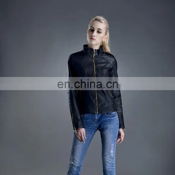 2017 New Style Women Spring Fashion Slim Zipper PU Leather Jacket