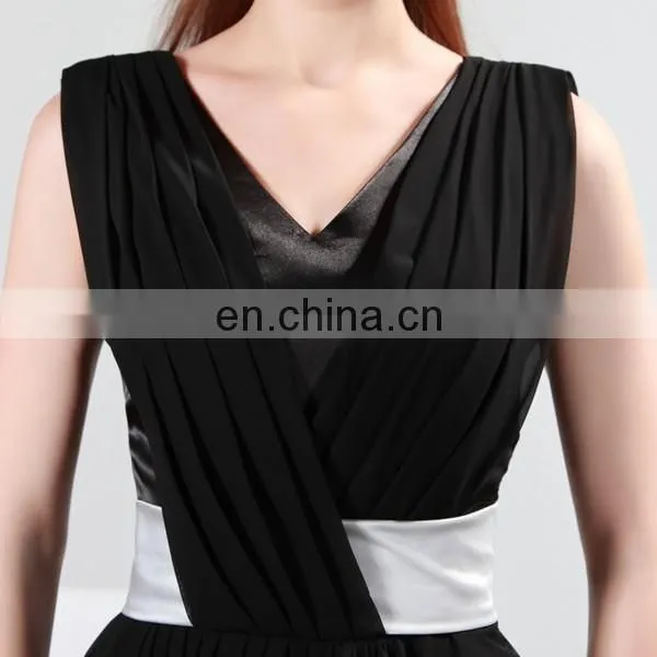 2015 Grace Karin V-Neck Sleeveless Chiffon Knee Length Black Evening Party Dresses CL4361 photo-4