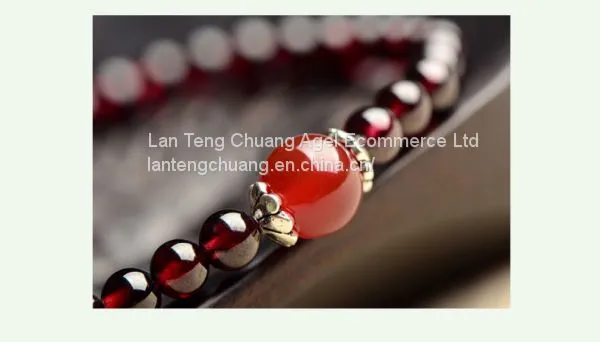 Garnet Back Chain Silver Ornament Pure Silver 925 Ornament Ancient Wind Hand String Natural Crystal Wine Red 5mm photo-3