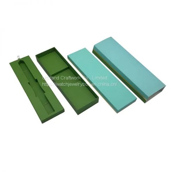 Wholesale Luxury Gift Paper Watch Box Custom Logo Green Soft Touch Paper Watch Box Long Shape photo-2