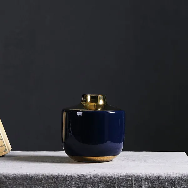 Nordic Style Electroplate Hand Made Blue Jingdezhen Ceramic Vase For Soft Decor photo-2