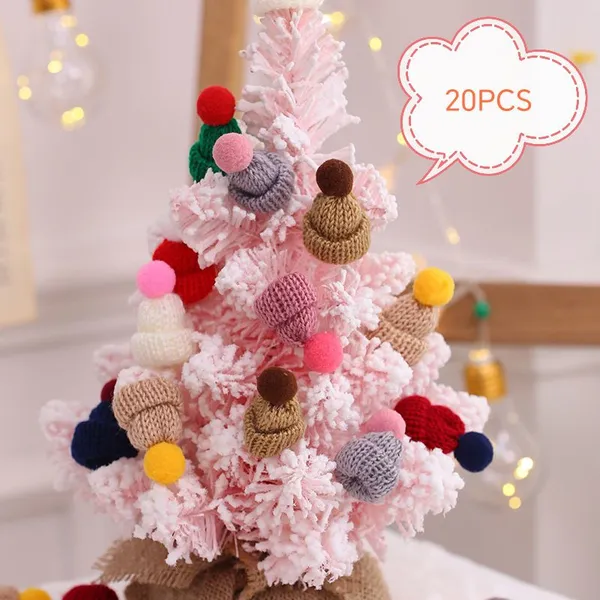 10pcs Mini 20 Pcs Knitted Hat Set, Mixed Color Polyester Wool Yarn Doll Hats, Handcrafted for DIY Christmas Ornaments & Sewing Projects