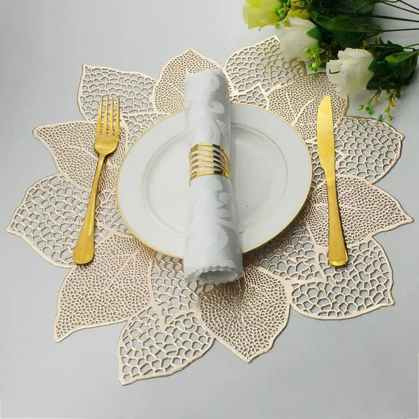 Flower Hollow Metallic Placemats Set of 6 Non-Slip Wipeable Table Mats for Dinner,Party,Wedding Accent Centerpiece photo-2