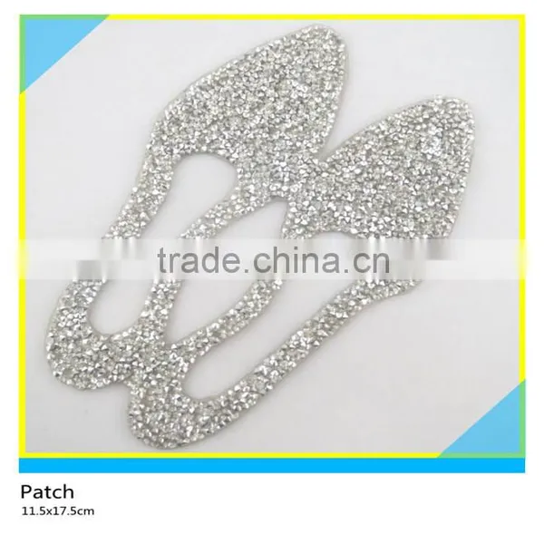 Hotfix Glass Rhinestone Applique Pointback Rhinestone Shoes Shape Patch 11.5x17.5cm