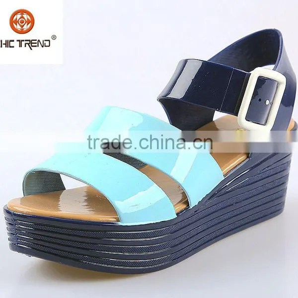 2015 New Design pu Wedge Heels Jelly Sandals Mary Jane Pvc Melissa Shoes Sexy Lady Roman Shoes
