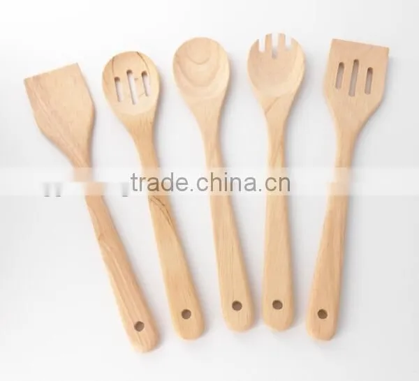 Hot sale high quality 5 pcs wooden cooking utensils set