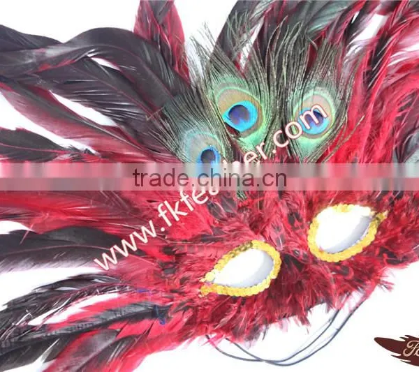 Wholesale Cheap Female Mask Red Cock Feather And Peacock Decorations photo-3