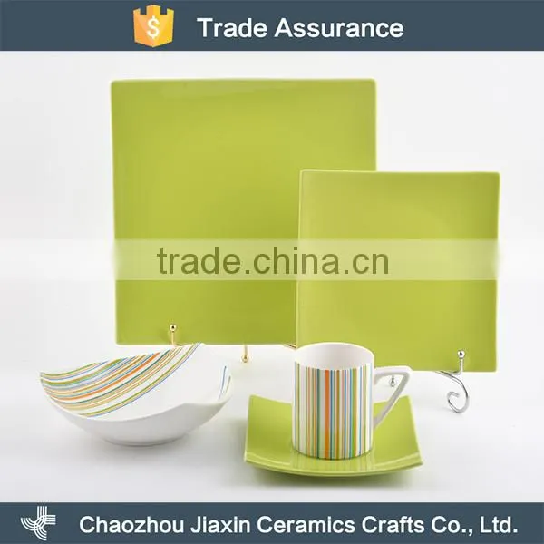 Stripe decal green square ceramic dinnerware tableware