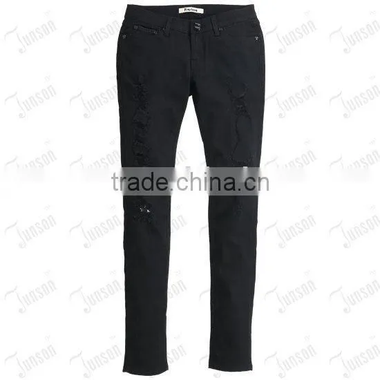 Lady's Denim Jeans JS-10908# Black Destroy