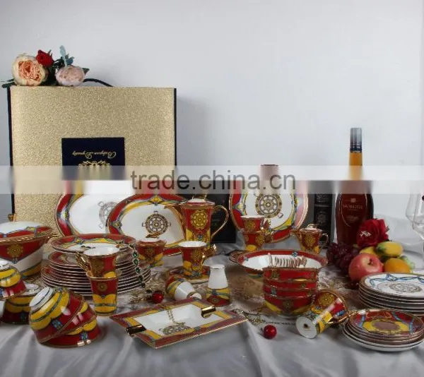 Home Wholesale Dark Red Tableware Dinnerware Set for German Porcelain Dinnerware photo-6