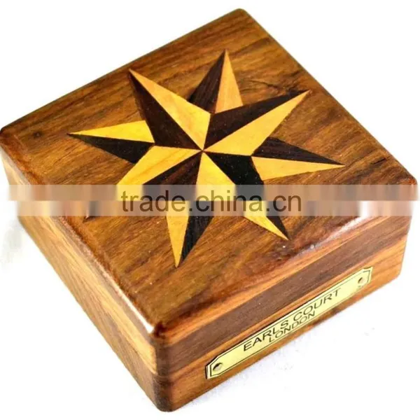 Antique Vintage Solid Brass Gift Compass With Wooden Box 13522 photo-5