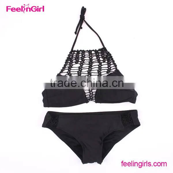 Black Ladies Crochet Bralette Bikini Top photo-2