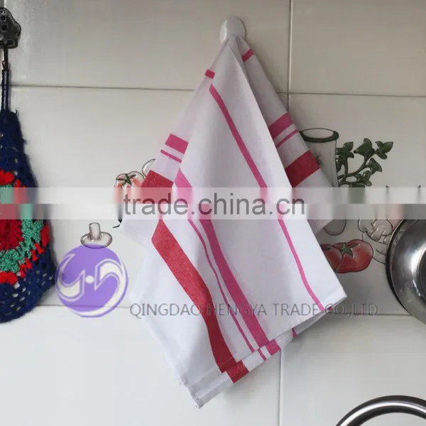 100% Cotton Plain White Red Stripe Printed Kitchen Tea Towel photo-2