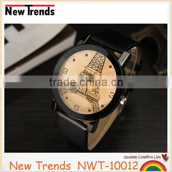 Fashion Eiffel Tower Cheap Leather Wrist Couples Watch