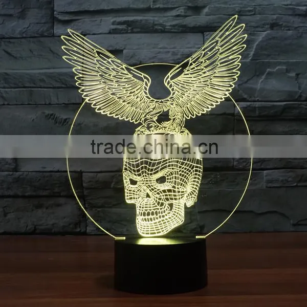 3D Optical Night Light Skull Wing 7 RGB Light Colors 10 LEDs AA Battery or DC 5V Mixed Lot photo-4