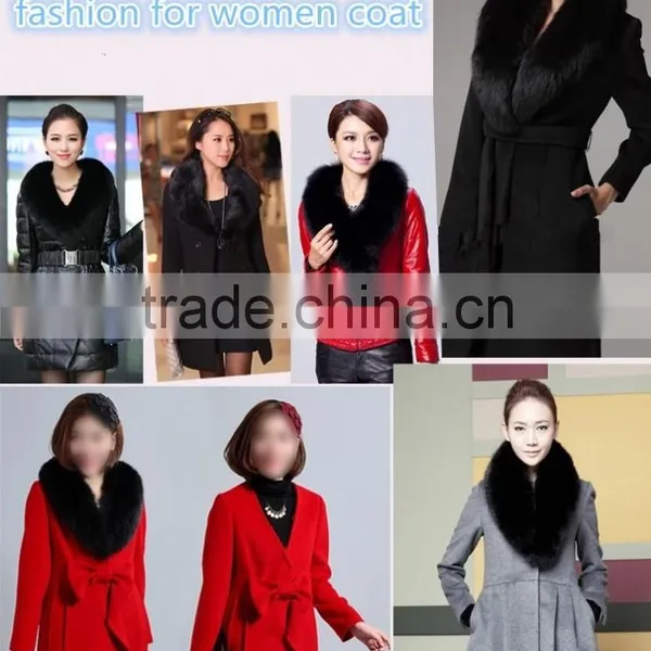 Big Genuine Detachable Black Fox Fur Shawl Collar for Women Leather Jacket photo-2
