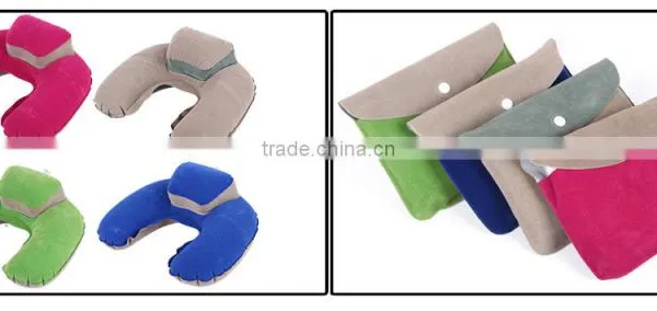 Inflatable U-shape Neck Pillow Flocking CushionTool for Outdoor Travel Camping Noon Break 4 Colors photo-6