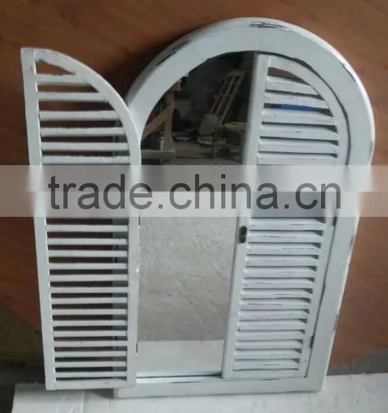 French Shabby Chic Antique Vintage Style White Wall Mirror With Shutters photo-2